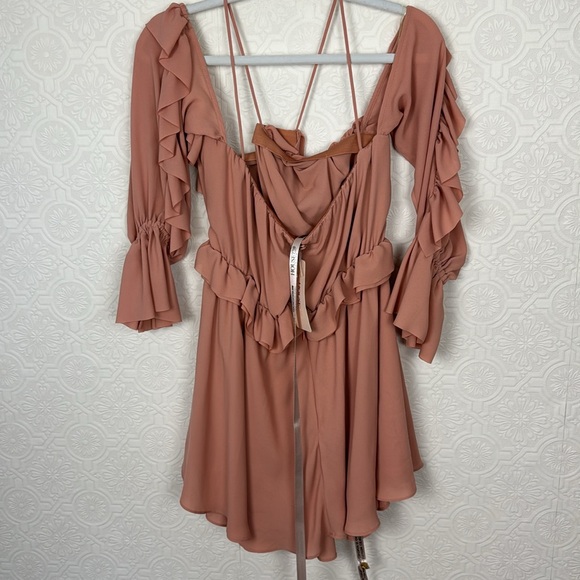 NWT House of CB London Serenity Off Shoulder Dress Mini Cut Out Ruffled Pink - Picture 9 of 13